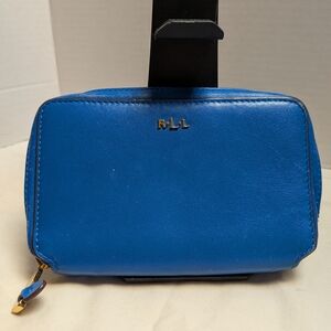 Lauren Ralph Lauren Bright Blue Leather Zip Wristlet Wallet with Gold Logo